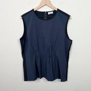 Argent Women's Sleeveless Navy Black Blouse Size 14 Ruched Front Cinch Waist